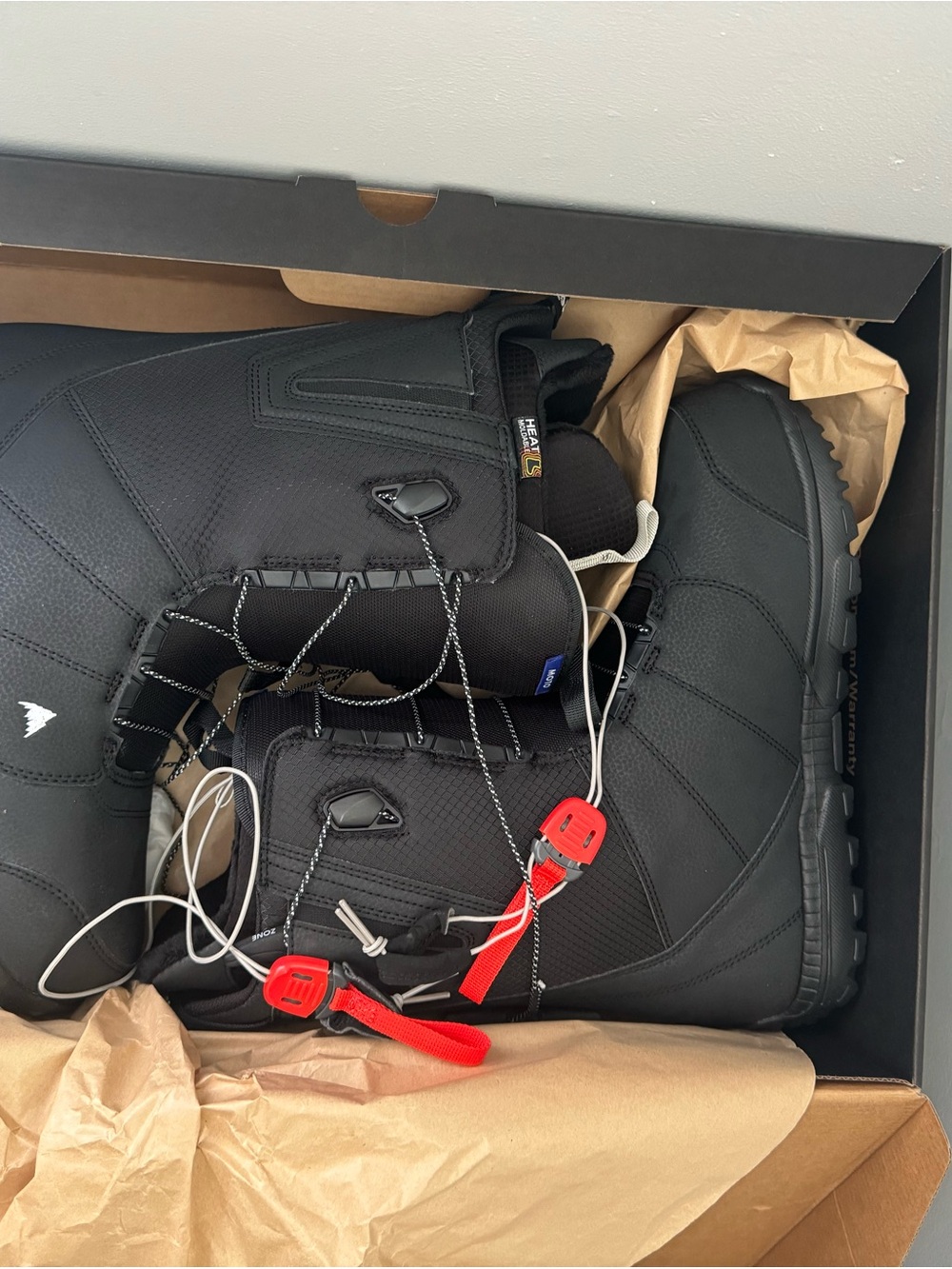 Burton Black Snowboard Boots with Red Lace Clips